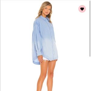 Free People Washed Denim Bottom Down Dress / Shirt - xs - oversized - $128